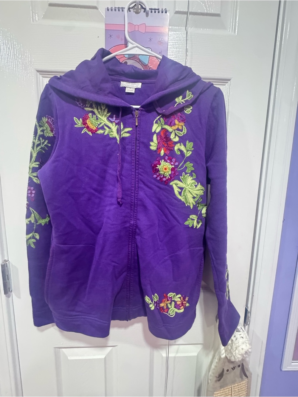 Embroidered Purple Teddy Zip-Up Hoodie Jacket